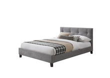 Cama Doble Imperial, Gris, Madera roble tapizada