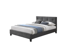 Cama Doble Imperial, Gris Oscuro, Madera roble tapizada