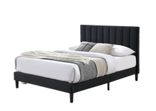 Cama Doble Lisa, Negro oscuro, madera roble tapizada