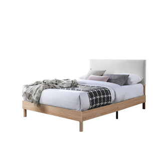 Cama Doble Sonia, Beige, con respaldo tapizado