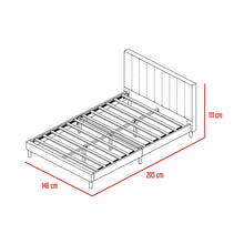 Cama Doble Lisa, Gris Claro, madera roble tapizada