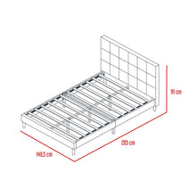 Cama Doble Vertex, Gris Claro, Madera Roble Tapizada