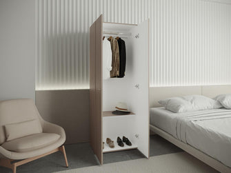 Closet Beico, Bardolino y Blanco Duqueza, con dos Puertas Abatibles y un Tubo cromado