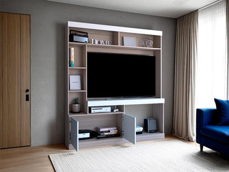 Mesa Para Tv Roy, Bardolino y Blanco, con Espacio Para Televisor de 55 Pulgadas
