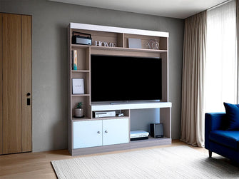 Mesa Para Tv Roy, Bardolino y Blanco, con Espacio Para Televisor de 55 Pulgadas