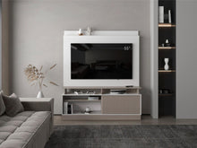 Mesa Para Tv Thun, Blanco Duqueza y Bardolino, con espacio central para tv de hasta 70"