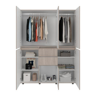 Closet Siruela 150, Bardolino y Blanco, con Seis Puertas y Gran Capacidad de Almacenamiento