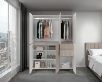 Closet Siruela 150, Bardolino y Blanco, con Seis Puertas y Gran Capacidad de Almacenamiento