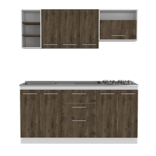 Cocina Integral Osaka, Nogal y Blanco, Incluye Mesón Izquierdo En Acero Inoxidable