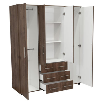 Closet Fontana, Nogal y Blanco, con Cuatro Puertas Abatibles y Tres Cajones Organizadores