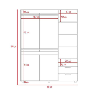 Closet Tini, Nogal y Blanco, con Tres Cajones Organizadores y Variedad de Entrepaños