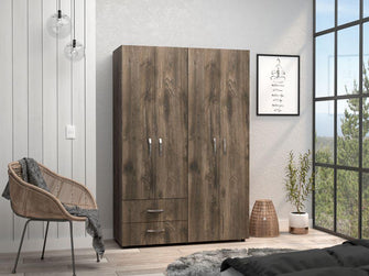 Closet Arkola, Nogal y Blanco, con Dos Cajones Organizadores y Cuatro Puertas Abatibles