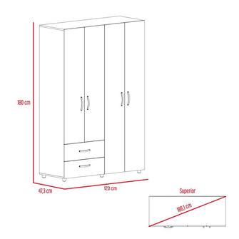 Closet Arkola, Nogal y Blanco, con Dos Cajones Organizadores y Cuatro Puertas Abatibles