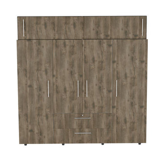 Closet Babel, Nogal y Blanco, con Cuatro Puertas Abatibles y Cuatro Cajones Multiusos