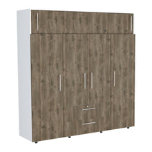 Closet Babel, Nogal y Blanco, con Cuatro Puertas Abatibles y Cuatro Cajones Multiusos
