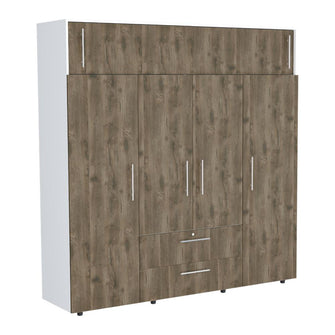Closet Babel, Nogal y Blanco, con Cuatro Puertas Abatibles y Cuatro Cajones Multiusos