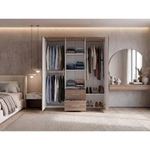 Clóset Bariloche Bombay Eco, Avellana y Blanco, con Variedad de Entrepaños y Cuatro Puertas Abatibles