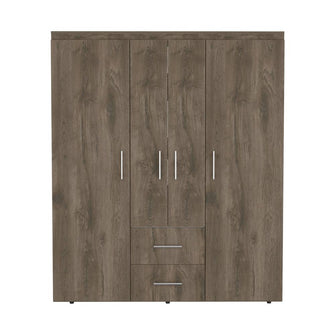 Closet Bariloche Bombay Eco, Nogal y Blanco, con Variedad de Entrepaños y Cuatro Puertas Abatibles