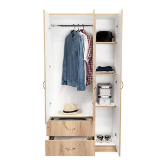 Closet América, Café Claro y Blanco, con Dos Cajones y Variedad de Entrepaños