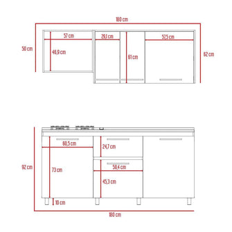 Mueble Multiusos Alan, Café Claro y Blanco, Incluye Mesón Derecho En Acero Inoxidable