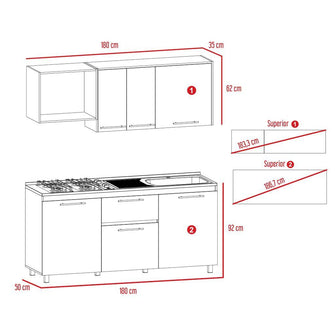 Cocina Integral Alan, Café Claro y Blanco, Incluye Mesón Derecho En Acero Inoxidable