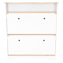 Zapatero Merlín, Café Claro y Blanco Vainilla, con Dos Puertas Abatibles con Manijas Metálicas