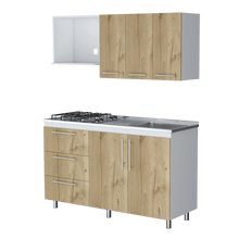 Cocina Integral Rubio, Blanco Duqueza y Café Claro, incluye Mesón Derecho - VIRTUAL MUEBLES