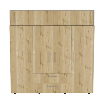 Closet Babel, Café Claro y Blanco, con Cuatro Puertas Abatibles y Cuatro Cajones Multiusos