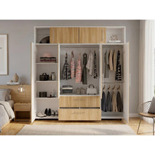 Closet Babel, Fresno Europeo y Blanco, con Cuatro Puertas Abatibles y Cuatro Cajones Multiusos