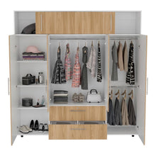 Closet Babel, Fresno Europeo y Blanco, con Cuatro Puertas Abatibles y Cuatro Cajones Multiusos