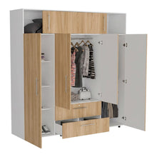 Closet Babel, Fresno Europeo y Blanco, con Cuatro Puertas Abatibles y Cuatro Cajones Multiusos