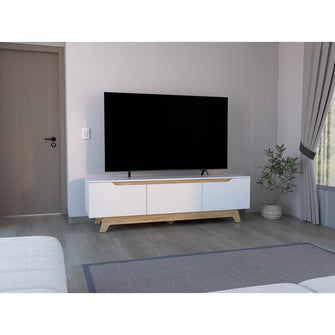 Mesa Para Tv Toulo, Blanco y Fresno, con espacio para TV de 80"