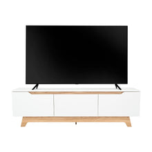 Mesa para TV Toulo, Blanco y Fresno Europeo, con Espacio para TV de 80"