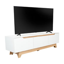 Mesa para TV Toulo, Blanco y Fresno Europeo, con Espacio para TV de 80"