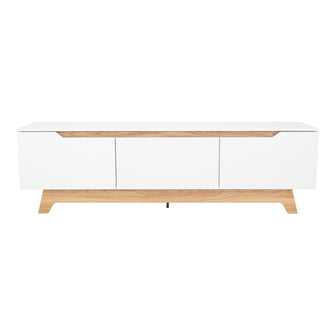 Mesa Para Tv Toulo, Blanco y Fresno, con espacio para TV de 80"