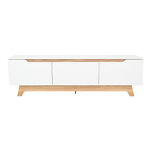 Mesa para TV Toulo, Blanco y Fresno Europeo, con Espacio para TV de 80"