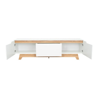 Mesa Para Tv Toulo, Blanco y Fresno, con espacio para TV de 80"