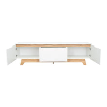 Mesa para TV Toulo, Blanco y Fresno Europeo, con Espacio para TV de 80"