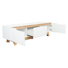 Mesa para TV Toulo, Blanco y Fresno Europeo, con Espacio para TV de 80"