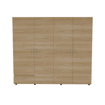 Closet Light 230, Blanco Duqueza y Fresno Europeo, con dos cajones y cuatro puertas