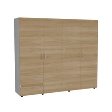 Closet Light 230, Blanco Duqueza y Fresno Europeo, con dos cajones y cuatro puertas