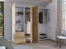 Closet Light 230, Blanco Duqueza y Fresno Europeo, con dos cajones y cuatro puertas