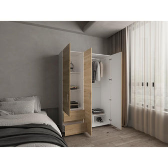 Closet Light 140, Fresno Europeo y Blanco, con tres puertas abatibles