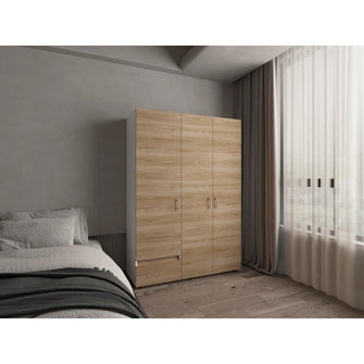 Closet Light 140, Fresno Europeo y Blanco, con tres puertas abatibles