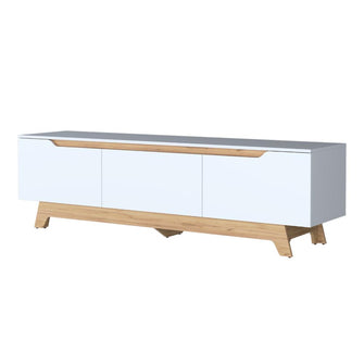 Mesa Para Tv Toulo, Kronos Blanco y Kronos Fresno, con espacio para TV de 80" ZF