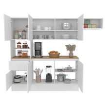 Cocina Integral Dali , Blanco y Fresno Europeo, Con seis puertas batientes y un cajón, amplio espacio de almacenamiento ZF