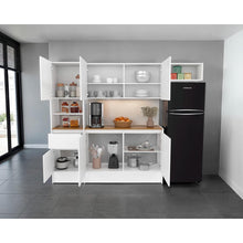 Cocina Integral Dali , Blanco y Fresno Europeo, Con seis puertas batientes y un cajón, amplio espacio de almacenamiento ZF