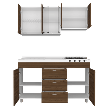 Cocina Integral Laurel, Castaño y Blanco, Incluye Mesón Izquierdo En Acero Inoxidable de Haceb