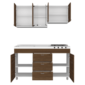 Cocina Integral Laurel, Castaño y Blanco, Incluye Mesón Izquierdo En Acero Inoxidable de Haceb