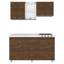 Cocina Integral Laurel, Castaño y Blanco, Incluye Mesón Izquierdo En Acero Inoxidable de Haceb